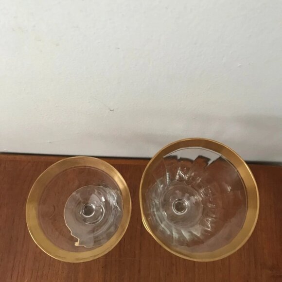 Vintage 5 Glastonbury Rose Lotus Fluted Gold Encrusted Sherbert Wine Glasses Set - Picture 6 of 10